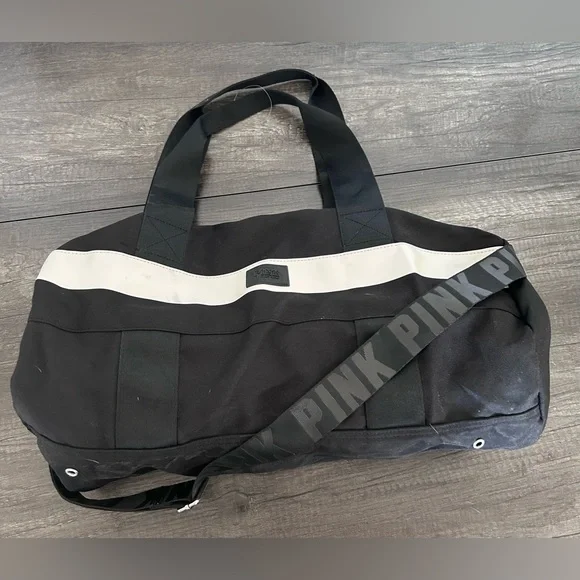 Victoria's Secret PINK Black and White Nylon Duffle Bag - Picture 1 of 4